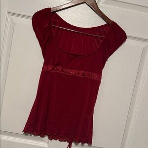 Red Short Sleeve Top Y2K mesh